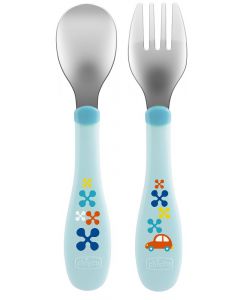 Chicco Posate Inox Azz/verde 18m+