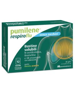Pumilene Respiroflu Senza Zucchero 12 Bustine Gusto Menta Arancia 36 g