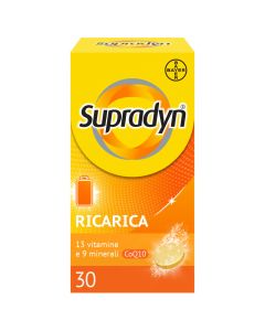 Supradyn Ricarica, Integratore Multivitaminico con Vitamine B ad Alto Dosaggio Contro Stanchezza Fisica e Affaticamento, 30 Compresse Effervescenti Gusto Arancia
