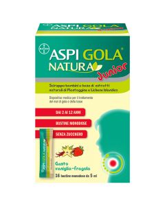 Aspi Gola Natura Junior Sciroppo Mal di Gola e Tosse per Bambini Vaniglia Fragola 16 Buste