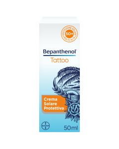 Bepanthenol Tattoo Crema con Protezione Solare Molto Alta SPF50+ per Tatuaggio 50ml