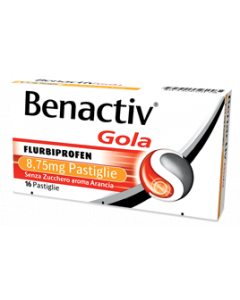Benactiv Gola Pastiglie Senza Zucchero Gusto Arancia con Flurbiprofene 16 Pastiglie
